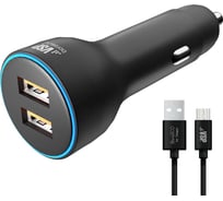 Автомобильное зарядное устройство BoraSCO 2USB, 2,4A + дата-кабель micro USB, 2А, 1м черное 50178