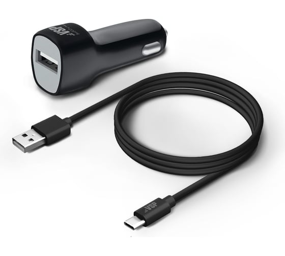 Автомобильное зарядное устройство BoraSCO USB, 1A + Дата-кабель Type-C, 1м черное 22033