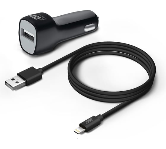 Автомобильное зарядное устройство BoraSCO USB, 1A + Дата-кабель 8pin, 1м черное 22032 1