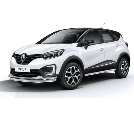 Защита переднего бампера Rival d57+d42 для Renault Kaptur 2016-2020, нерж. сталь, R.4704.001