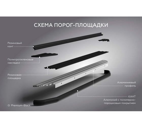 Пороги на автомобиль Rival Premium-Black для Subaru XV I 2011-2016 г.в., 173 см, 2 шт., алюминий A173ALB.5402.1