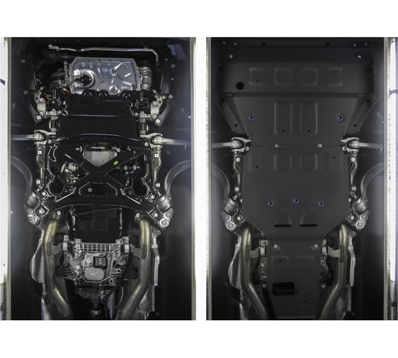 Защита картера, КПП и РК Rival (черная) для Porsche Cayenne III (V - 2.9 (440 л.с.); 3.0 (340 л.с.); 4.0 (550 л.с.)) 2017-н.в., K333.4615.1