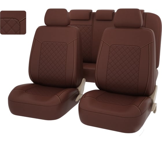 Чехлы PSV Elegant Next Коричневый отстрочка бежевая ромб + экокожа 132915