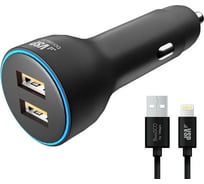 Автомобильное зарядное устройство BoraSCO 2USB, 2,4A + дата-кабель 8pin, 2А, 1м черное 50180