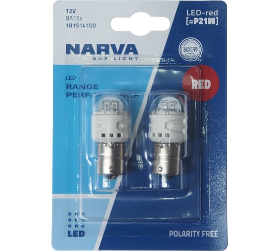 Автолампа Narva P21W BA15s LED RED RPL2 блистер, 2 шт. 12V 181514100