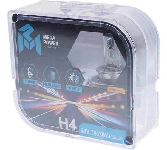 Автолампа MEGAPOWER H4 75/70 P43t-38 STANDART бокс, 2шт 24V M-37033026