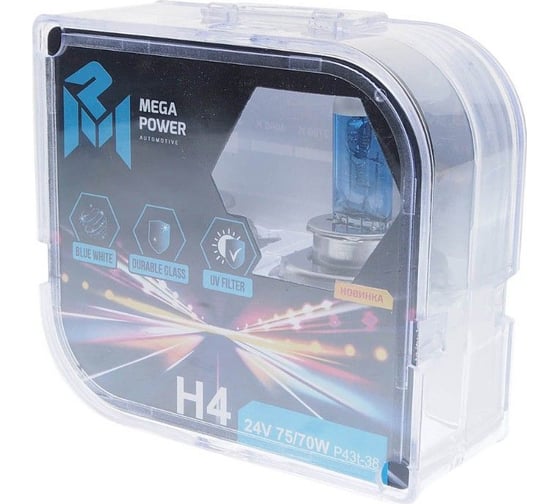 Автолампа MEGAPOWER H4 75/70 P43t-38 BLUE WHITE 4300K бокс, 2шт 24V M-37033025