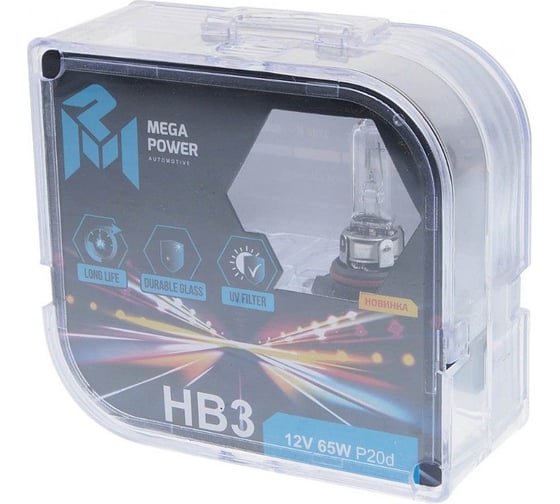 Автолампа MEGAPOWER HB3/9005 65 P20d LONG LIFE бокс, 12 В, 2 шт. M-37033039