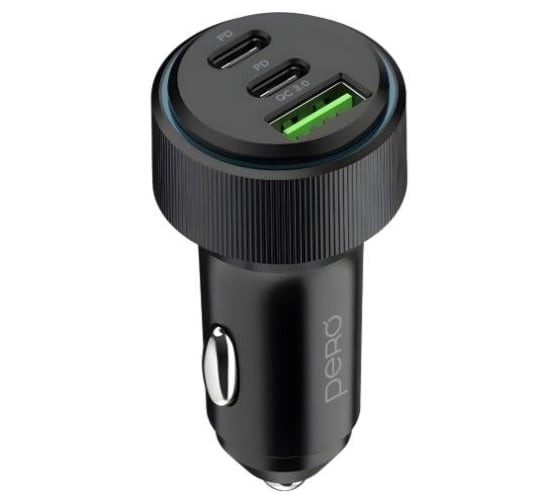 AЗУ PERO AC07 USB-A QC3.0 + USB-C PD + USB-C PD, 66W, черное AС07BL