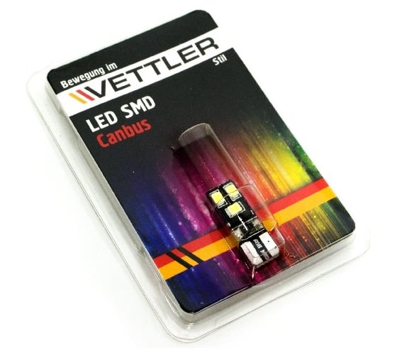 Лампа светодиодная VETTLER 12 V T10-6 SMD, 2835 белая Canbus T101228356white 1