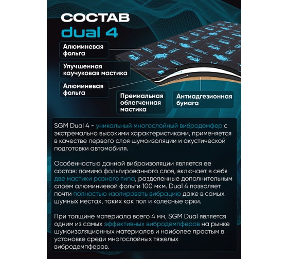 Виброизоляция SGM Premium Prime Dual 4, упаковка - 5 листов (Большие листы 0.5х0.7 м)/ Набор звукоизоляции/ комплект самоклеящаяся шумка SGM.DUAL.2.5
