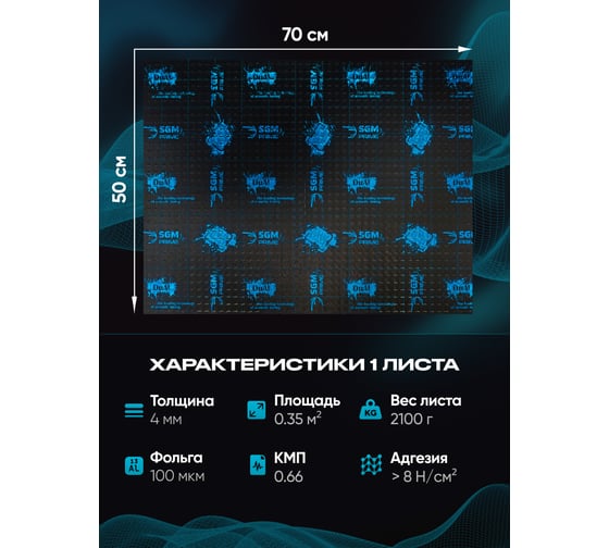 Виброизоляция SGM Premium Prime Dual 4, упаковка - 5 листов (Большие листы 0.5х0.7 м)/ Набор звукоизоляции/ комплект самоклеящаяся шумка SGM.DUAL.2.5