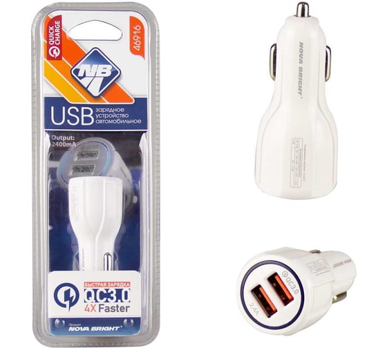 Зарядное устройство Nova Bright 2 USB-порта, функция QC3.0 46916 1