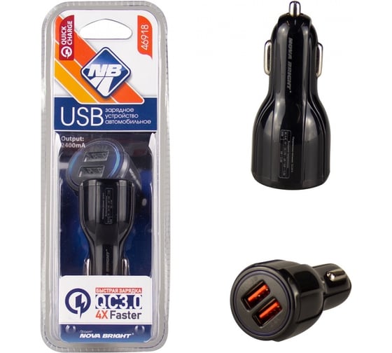 Зарядное устройство Nova Bright 2 USB-порта, функция QC3.0 46918 1