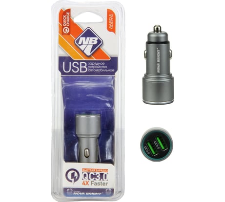 Зарядное устройство для мобильных устройств Nova Bright 2 USB-порта, функция быстрой зарядки QC3.0 46894 18104599