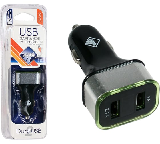Зарядное устройство Nova Bright 2 USB-порта, 2100 мА, цифровой вольтметр, амперметр, 12/24 В 37849 1