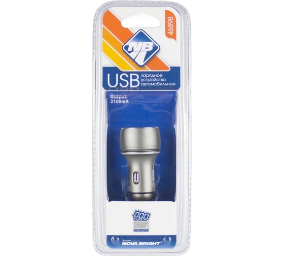 Зарядное устройство Nova Bright 2 USB-порта, 2100 мА, цифровой LED вольтметр, 12/24 В 46898
