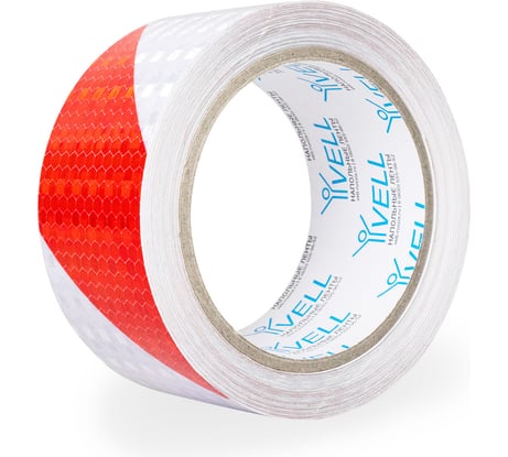 Светоотражающая лента Vell бело-красная RT, диагональная, 50 мм х 10 м 1376510