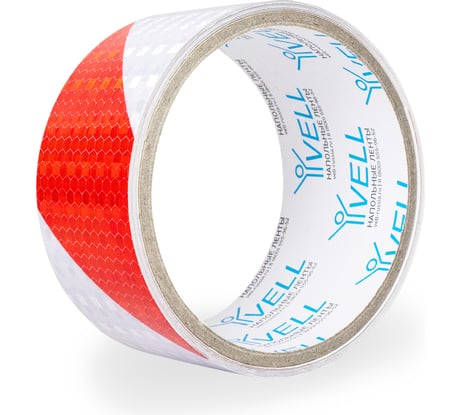 Светоотражающая лента Vell бело-красная RT, диагональная, 50 мм х 3 м 1376508
