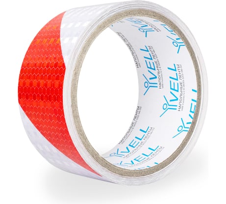 Светоотражающая лента Vell бело-красная RT, диагональная, 50 мм х 5 м 1376509