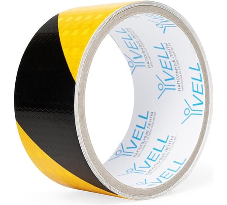 Светоотражающая лента Vell желто-черная RT, диагональная, 50 мм х 3 м 1376504