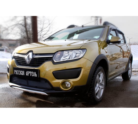 Защитная сетка решетки переднего бампера Русская Артель для Renault Sandero Stepway 2014- SRR-134502