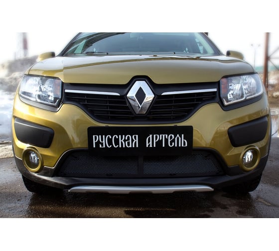 Защитная сетка решетки переднего бампера Русская Артель для Renault Sandero Stepway 2014- SRR-134502