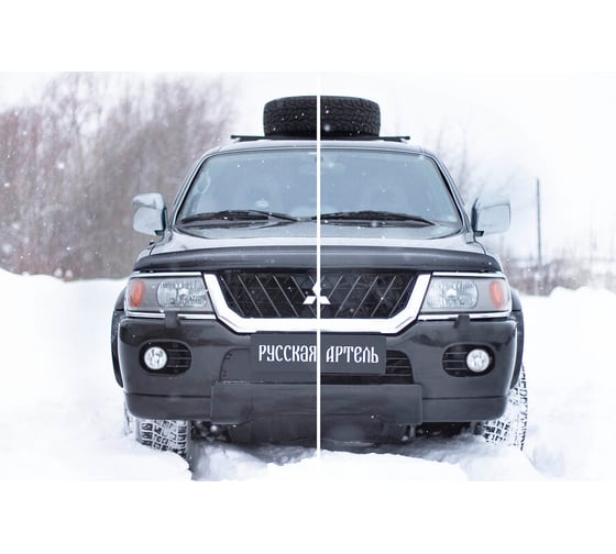 Зимняя заглушка решетки переднего бампера Русская Артель для Mitsubishi Pajero Sport 1998-2004 ZRMPS-054002