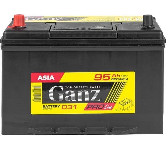 Аккумулятор GANZ PRO-Line JIS 95 А/ч прямой L+ 304x173x220 D31 EN 820 А G1190951