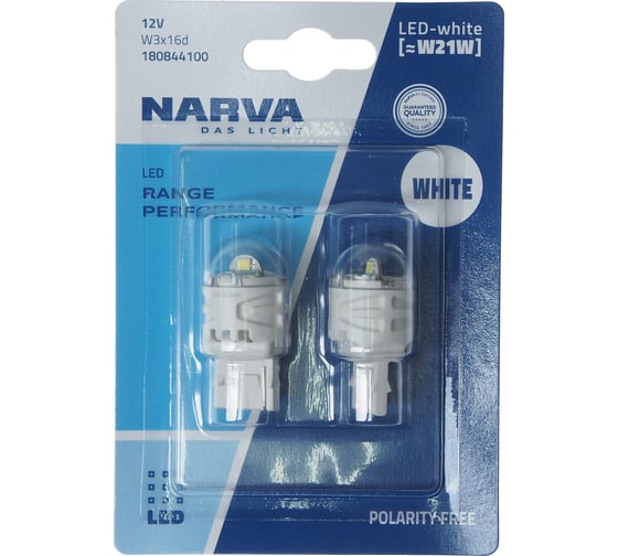 Автолампа NARVA W21W W3x16d LED WHITE RPL2 блистер, 2шт 12V 180844100