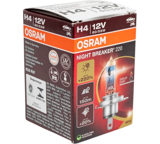 Автолампа Osram H4 60/55 P43t+200% NIGHT BREAKER 220 12V 64193NB220