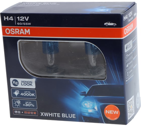 Автолампа Osram H4 (60/55) P43t-38+30% XWHITE BLUE 4000K (2шт) 12V 62193XWB-HCB 1