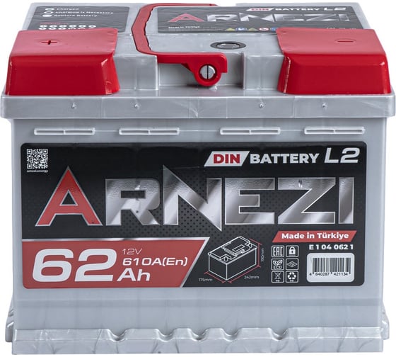 Аккумулятор Arnezi DIN SMF 62 А/ч прямой L+ 242x175x190 L2 EN 610 А E1040621