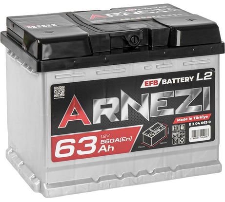 Аккумулятор Arnezi EFB Start-stop 63 А/ч обратный R+ 242x175x190 L2 EN 560 А E3040630