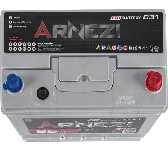 Аккумулятор Arnezi JIS SMF 95 А/ч обратный R+ 306x176x225 D31 EN 800 А E1190950