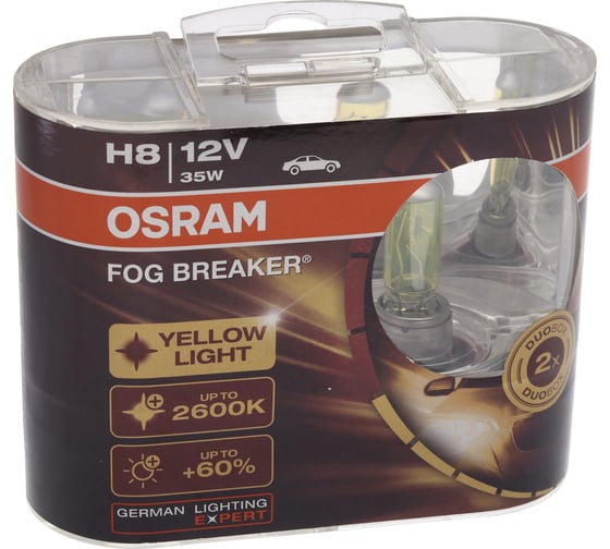 Автолампа Osram H8 35 PGJ19-1 FOG BREAKER 2600K евробокс, 2 шт, 12V 62212FBR-HCB