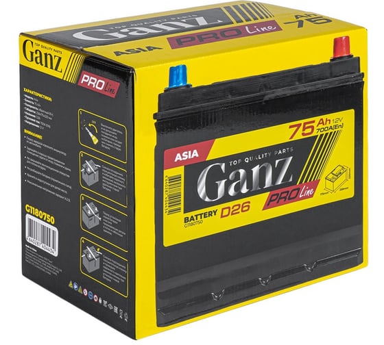 Аккумулятор Ganz PRO-Line JIS 75 А/ч обратный R+ 258x173x220 D26 EN 700 А G1180750