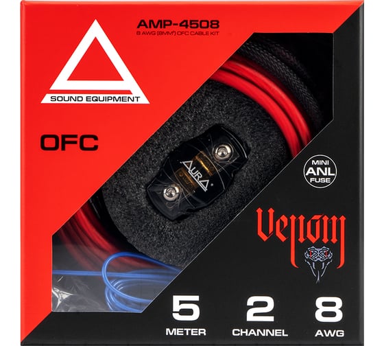 Комплект кабелей для усилителя AURA 2x8AWG 5 метров AMP-4508