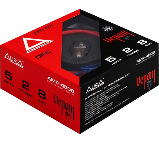 Комплект кабелей для усилителя AURA 2x8AWG 5 метров AMP-4508