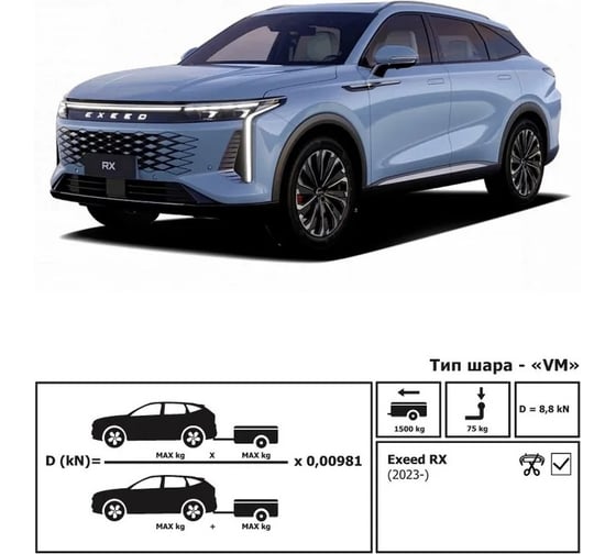 Фаркоп Berg для Exeed RX 2023-н.в., рынок РФ, шар VM, 1500/75 кг., F.0213.003 1