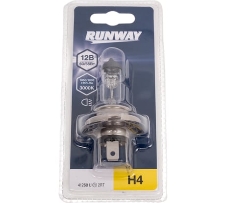 Галогенная автомобильная лампа RUNWAY H4 12В 60/55Вт (1шт. блистер) С RW-H4-b
