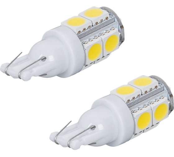 Лампa автомобильная светодиодная AIRLINE T10 (W5W), 12В, 9LED 5050, Белая, 2 шт. в блистере AEAR306