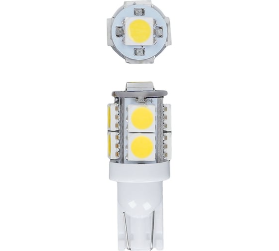 Лампa автомобильная светодиодная AIRLINE T10 (W5W), 12В, 9LED 5050, Белая, 2 шт. в блистере AEAR306