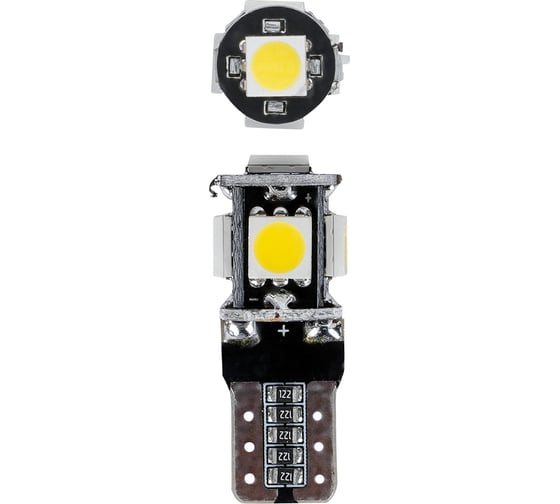 Лампa автомобильная светодиодная AIRLINE T10 (W5W), 12В, 5LED 5050, Белая, обманка CANBUS, PLUS, 2 шт. в блистере AEAR311