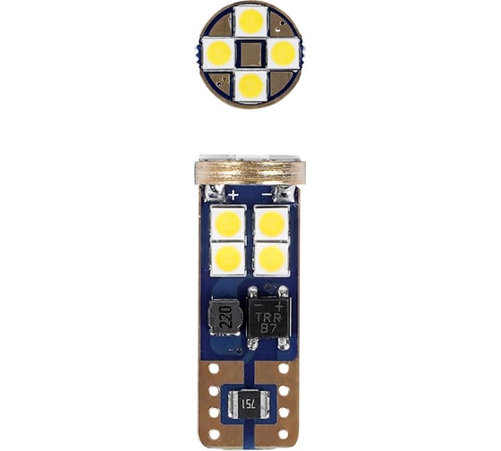 Лампa автомобильная светодиодная AIRLINE T10 (W5W), 12/24В, 12LED, Белая, обманка CANBUS, биполярная, PRO, 2 шт. в блистере AEAR323