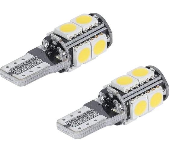 Лампa автомобильная светодиодная AIRLINE T10 (W5W), 12В, 9LED 5050, Белая, обманка CANBUS, PLUS, 2 шт. в блистере AEAR313