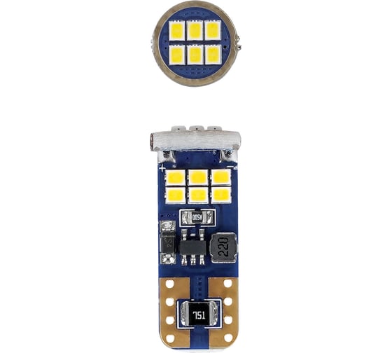 Лампa автомобильная светодиодная AIRLINE T10 (W5W), 12/24В, 18LED, Белая, обманка CANBUS, биполярная, PRO, 2 шт. в блистере AEAR325