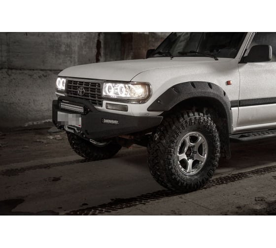 Бампер силовой передний STC Toyota Land Cruiser 80 с защитной дугой, фарами водительского и балкой дальнего света STC-TLC80-BF-C1-L3L4