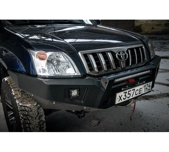 Бампер силовой передний STC тип Revo Toyota Land Cruiser Prado 120 с защитной дугой, противотуманными фарами и балкой дальнего света STC-TLCP120-BFR-C1-L1L4