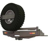 Бампер силовой задний STC Mitsubishi L200 2006-2013 с квадратом под фаркоп, площадкой под лебедку, кронштейном крепления запасного колеса по центру кронштейном крепления гос номера и дублирующими фонарями STC-ML200/06-BR-W-C1-L1